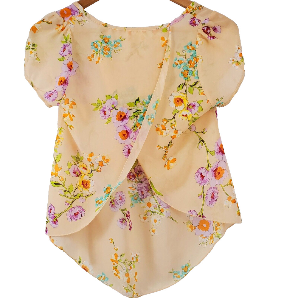 Body Central Top S Open Back Floral Flowers Whimsy Fairy Gypsy Cropped Shirt